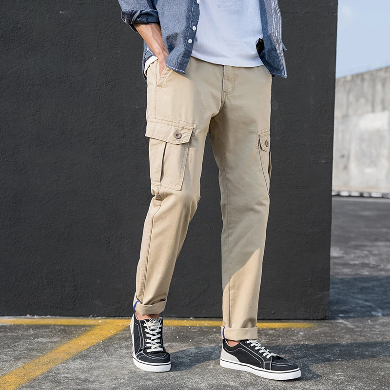 

2019 The New Men's Overalls Trousers Casual Cotton Multi-pocket Straight Tactical Cargo Pants Male Brand Black yellow Green
