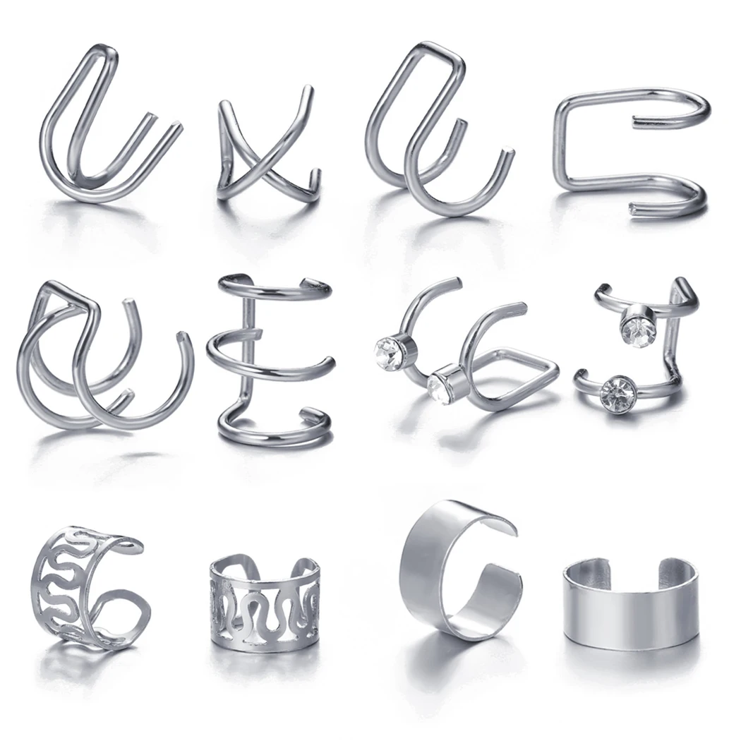 

6pcs Alloy Clip On Ear Cuff Earrings Rhinestone Cuff Earrings Ear Clips Lot Non Piercing Clip On Earrings Set Earrings For Women