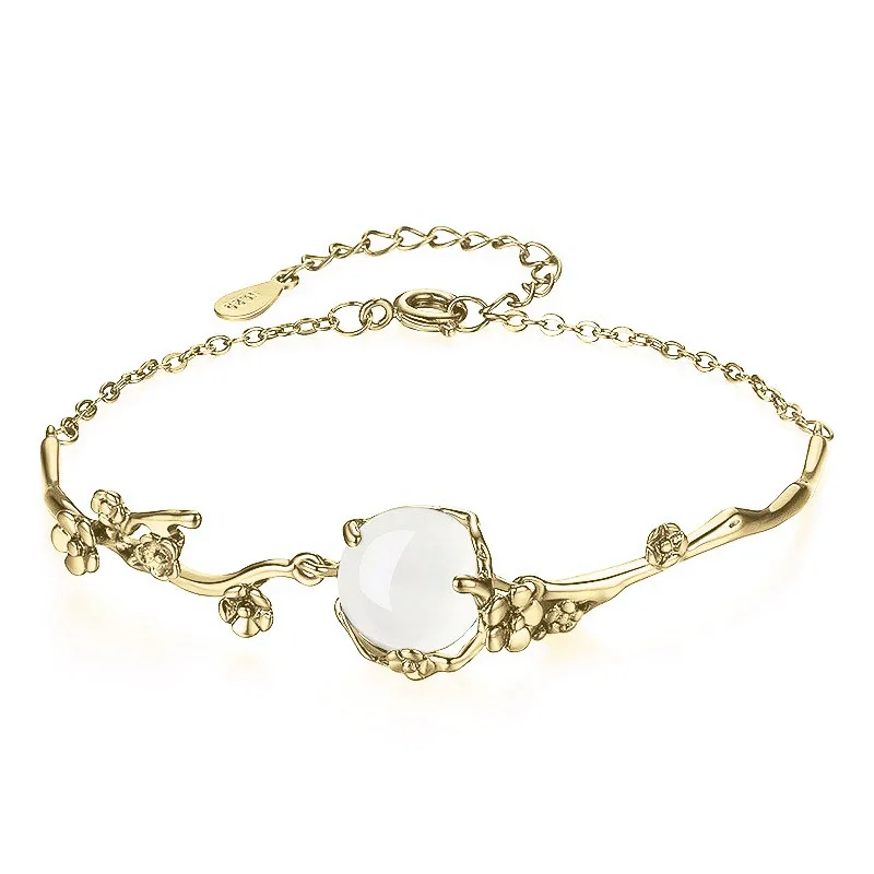 

2021 Vintage Bracelet with White Moonstone Prong Setting Best Anniversary Gift Adjustable Fashionable Women's Bracelet