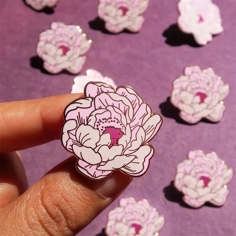 

Cartoon Romantic Art Pink Flowers Hard Enamel Brooch Personality Plant Badge Backpack Collar Coat hat Pin Party Gift Brooch