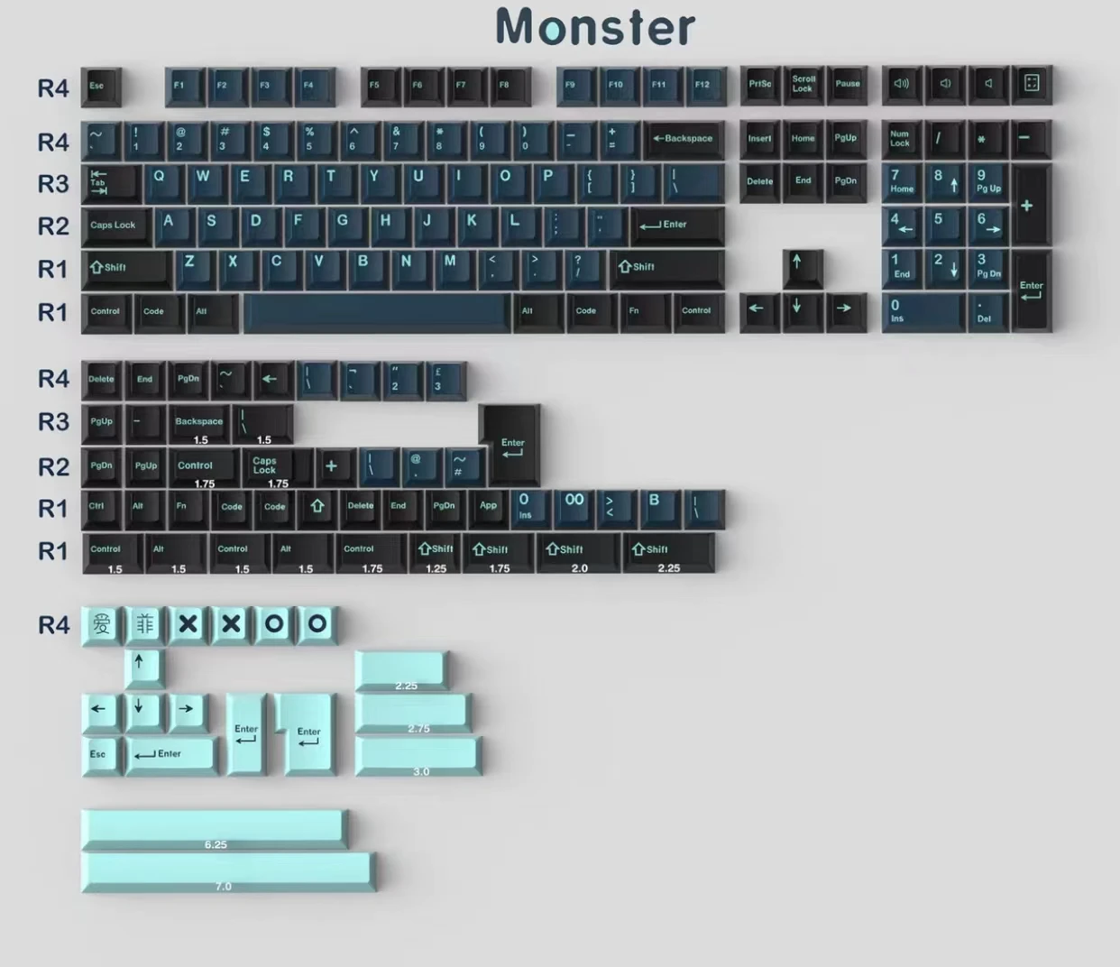 G-MKY 173 колпачки для клавиш Monster/Red Samurai Cherry Profile DOUBLE SHOT ABS PBT шрифт механической