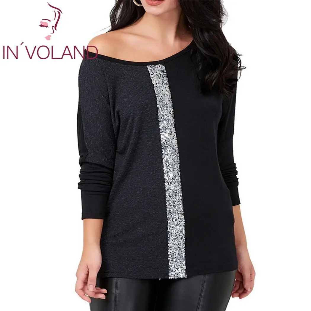 Женская футболка IN'VOLAND Повседневная контрастных цветов с круглым вырезом и