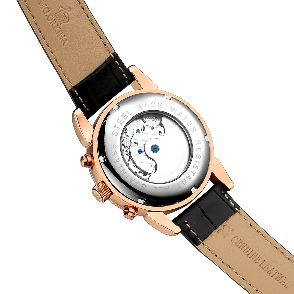 Бренд Orkina Tourbillon Мужские механические часы светящаяся Автоматическая Дата Натуральная кожа ремешок мужской платье часы механические стимпанк