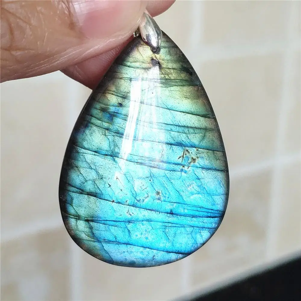 

100% Natural Strong Blue Light Labradorite 45x32x9mm Women Men Pendant Water Drop Necklace Jewelry Fashion stone AAAAA