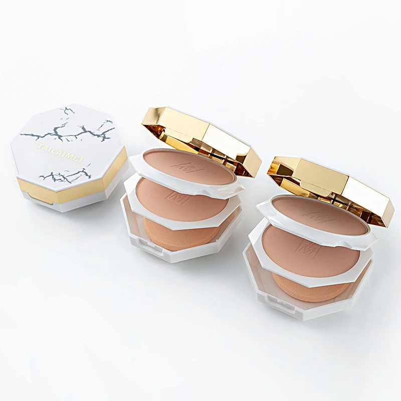 Мраморная пудра для макияжа лица 2 цвета бронзер хайлайтер мерцающая