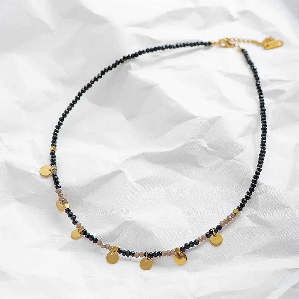 Бусины из нержавеющей стали с черными кристаллами и стеклом Золотая бирка