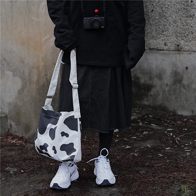 Мультяшная Милая Холщовая Сумка из коровьей кожи Женская вместительная