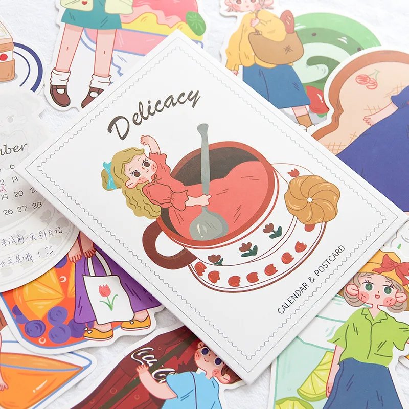 Красивая девушка тема календарь карта еда и цветок язык многоцелевой Закладка