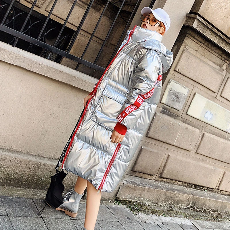 2020 зимняя блестящая хлопковая длинная парка Женская водонепроницаемая куртка с