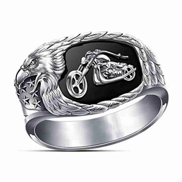 CHUHAN Fashion Freedom's Ride Cowboy Motorcycle Ring Punk Eagle Wings Stars Rings for Men Hip Hop Rock Viking Jewelry Gifts | Украшения
