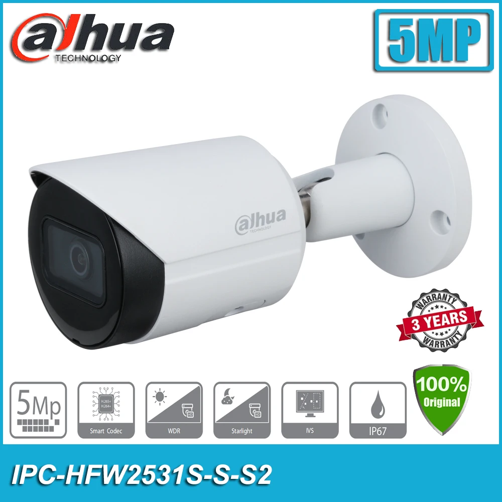 Original Dahua IPC-HFW2531S-S-S2 5MP H.265 IP67 PoE Fixed-focal Bullet CCTV Network IP Camera