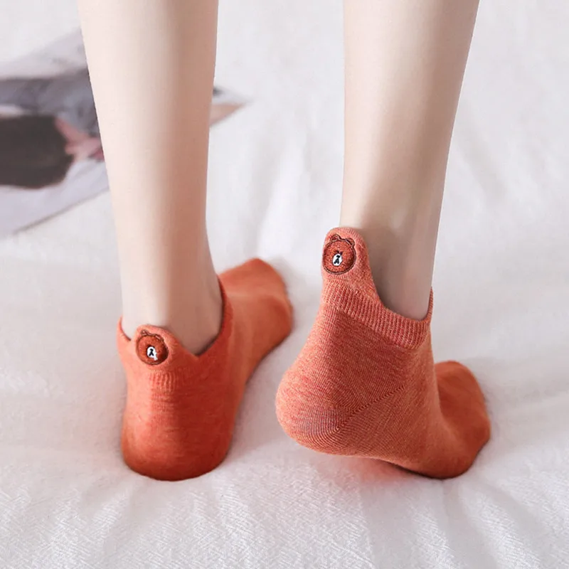 Женские носки Kawaii с вышивкой забавные счастливые модные розовые до щиколотки