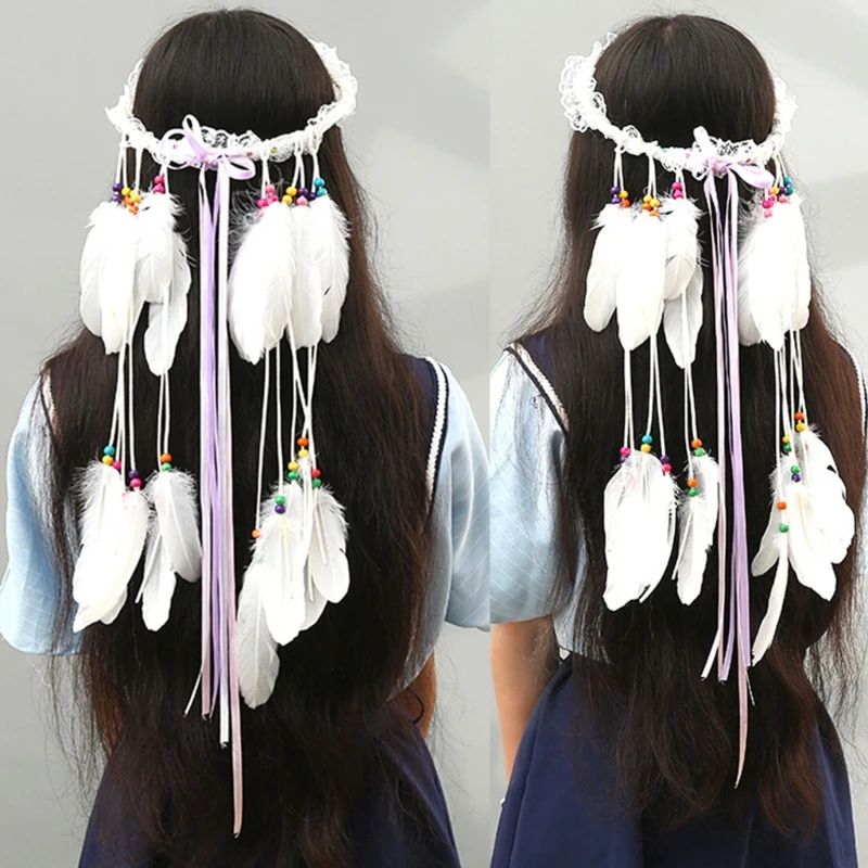 

270D Attractive Hair Decorations Artificial Feather Headdress Hand Made Hair Hoops for Female Long Feather Accessory