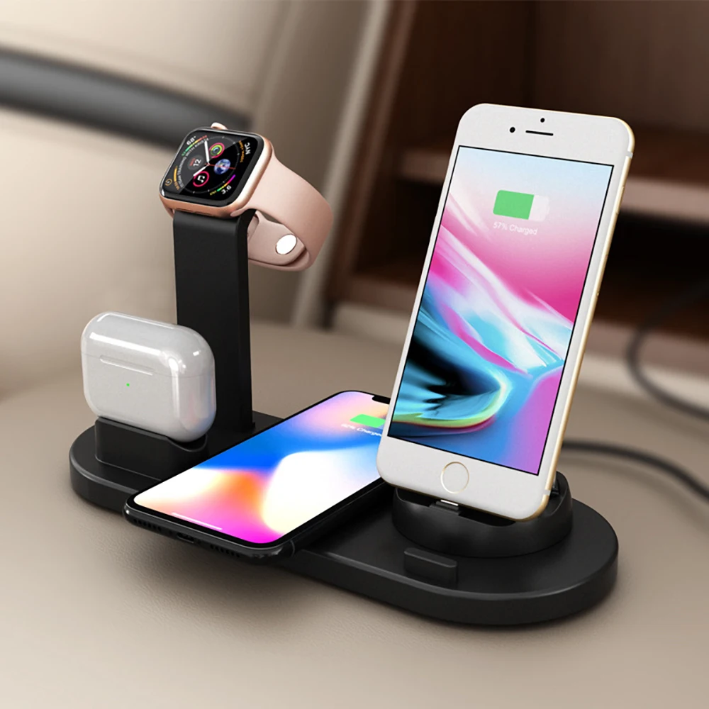 Qi 4 в 1 Беспроводное зарядное устройство для iPhone зарядная док-станция Apple Watch Airpods