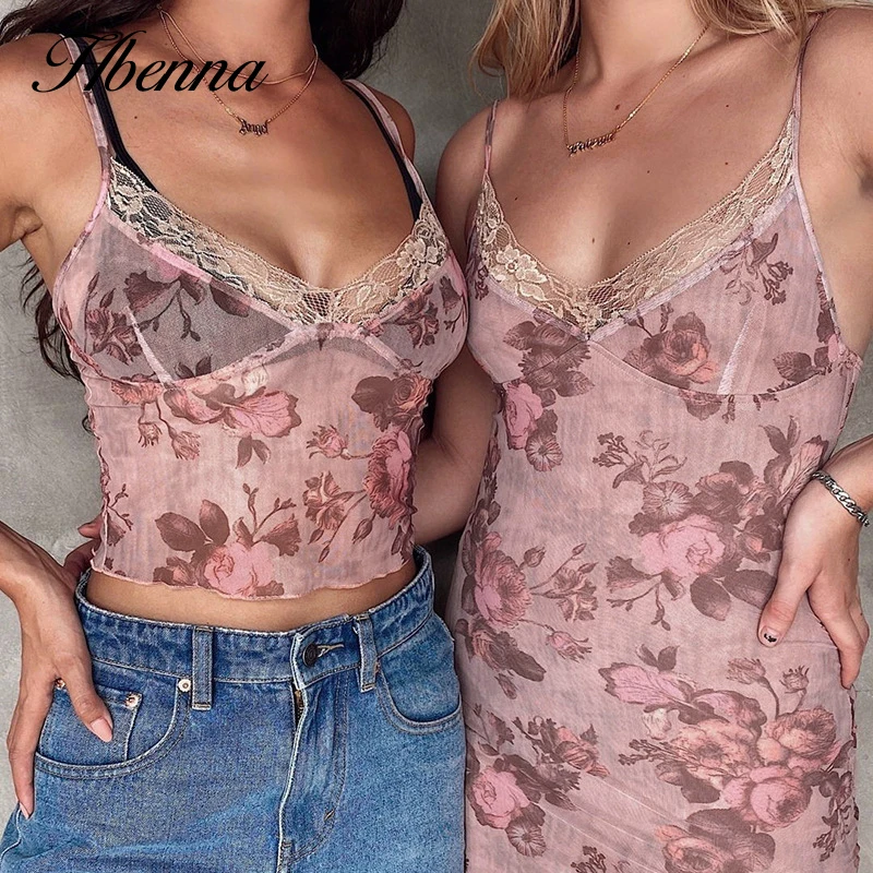 

Hbenna Mesh Floral Corset Women Summer Ctop Top V-Neck Sexy Women Top Sleeveless Backless Skinny Transparent Hem Sexy Camis 2021