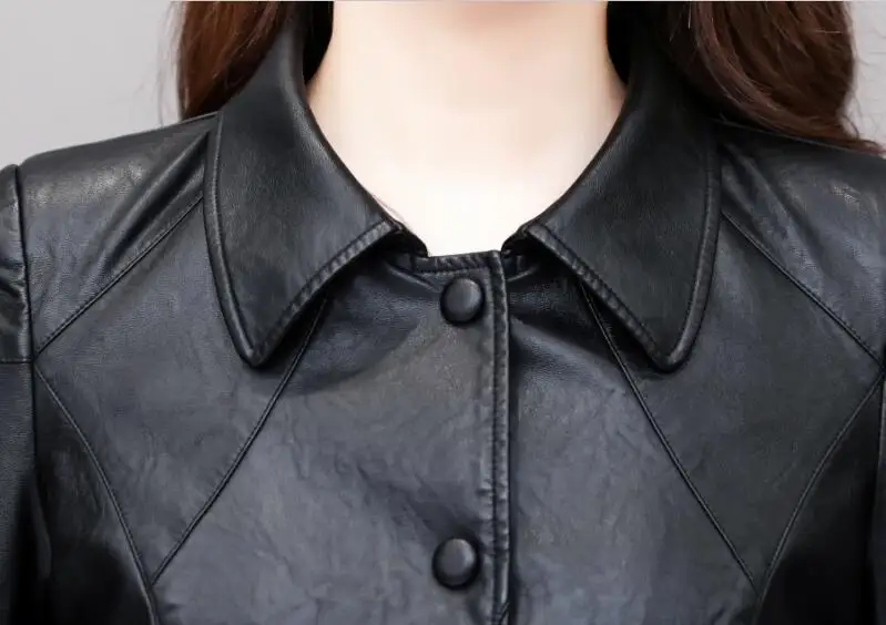 Новая мода плюс размер 3XL 4XL кожаная куртка женская кожаная куртка Осенняя женская кожаная куртка длинное тонкое пальто Женская куртка