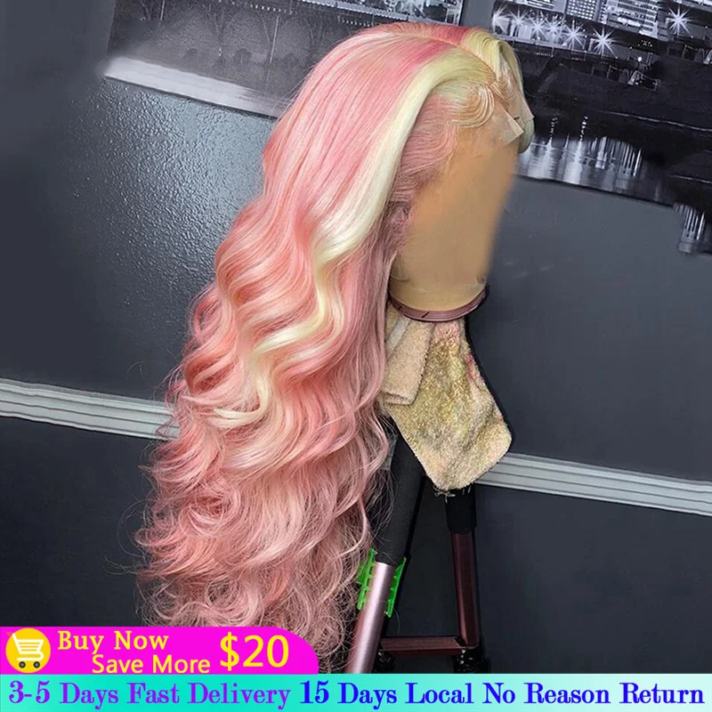 

Pink Highlight Wig Human Hair Body Wave Lace Front Wig Ombre Blue Grey Human Hair Wigs For Women Brazilian 613 Lace Frontal Wig