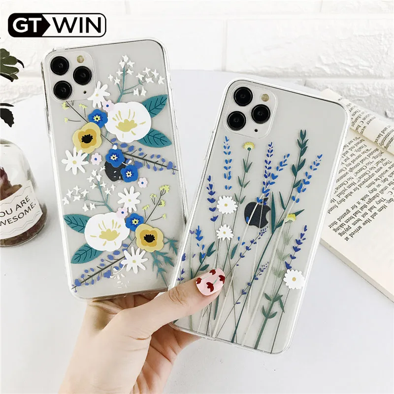 

GTWIN Cute Flower Clear Phone Case For iPhone 11 Pro Max X XR XS Max 6 6S 7 8 Plus SE 2020 Soft Cover Luxury Floral Case Capa
