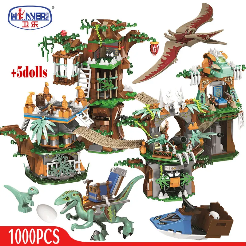 

ERBO 1000pcs Jurassic Worldtoys Tree House Building Blocks Jurassic World Park Figures Bricks sets Toys For Children gifts