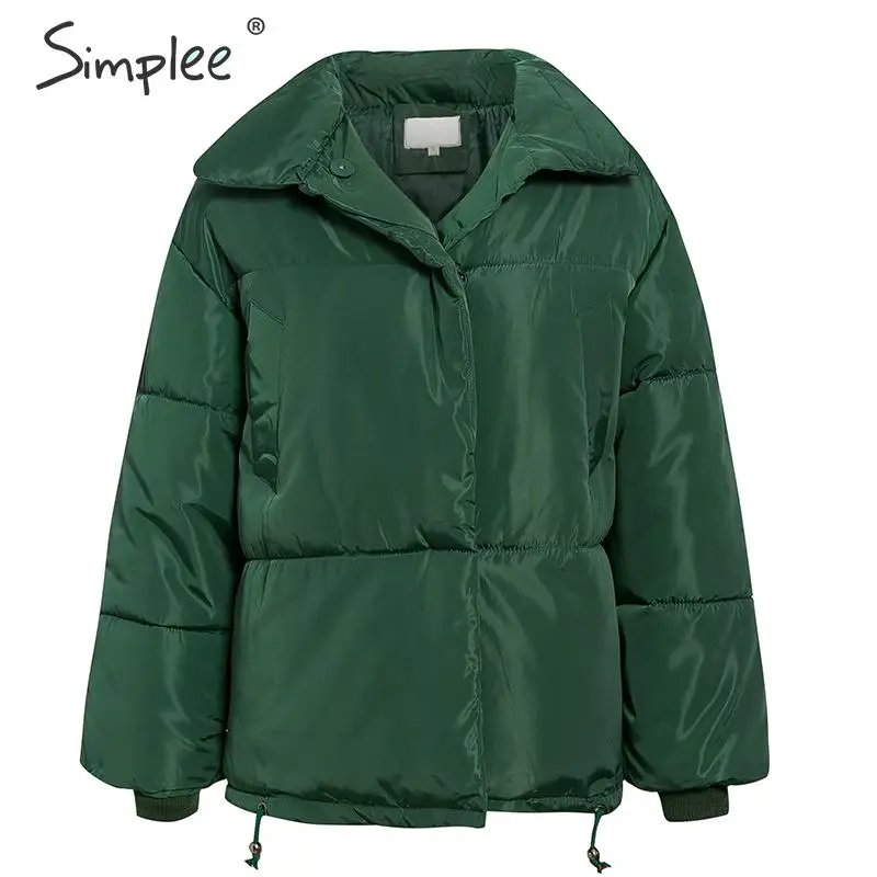 Simplee Fashion женскoе свободные толстые курткa повседневные карманные женские теплые ватные курткa пальто зашнуровать мягкoе пуховик