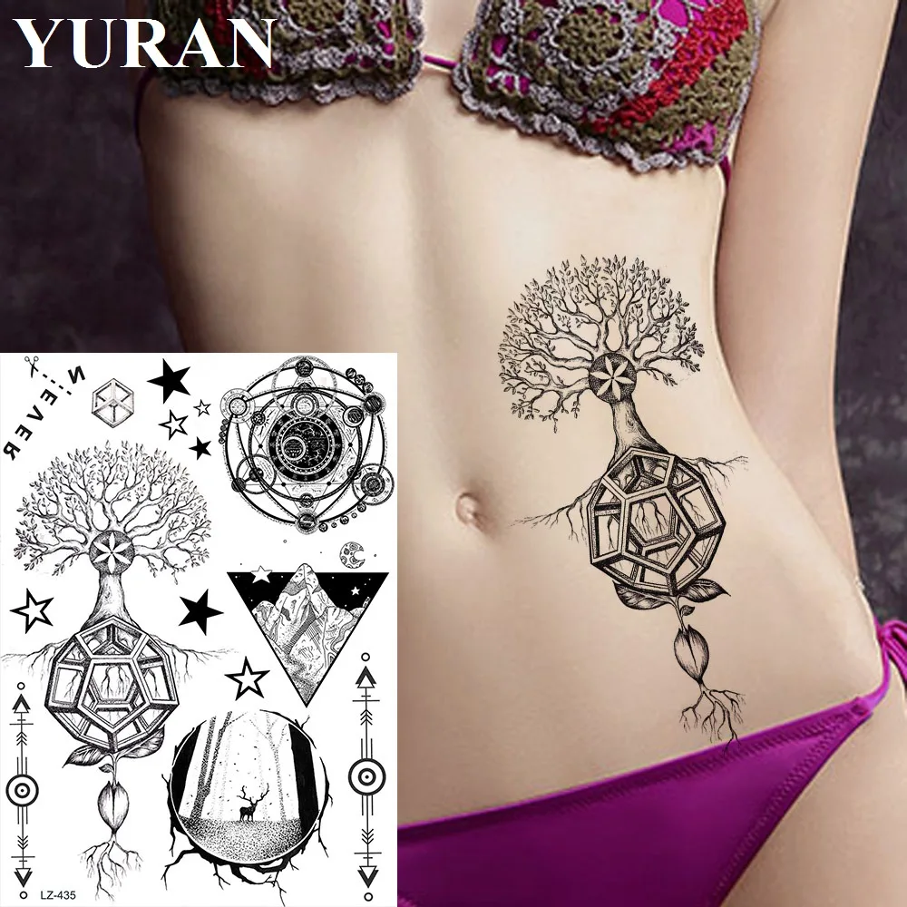 Временная татуировка на талию черная подделка руку планету олень для женщин и