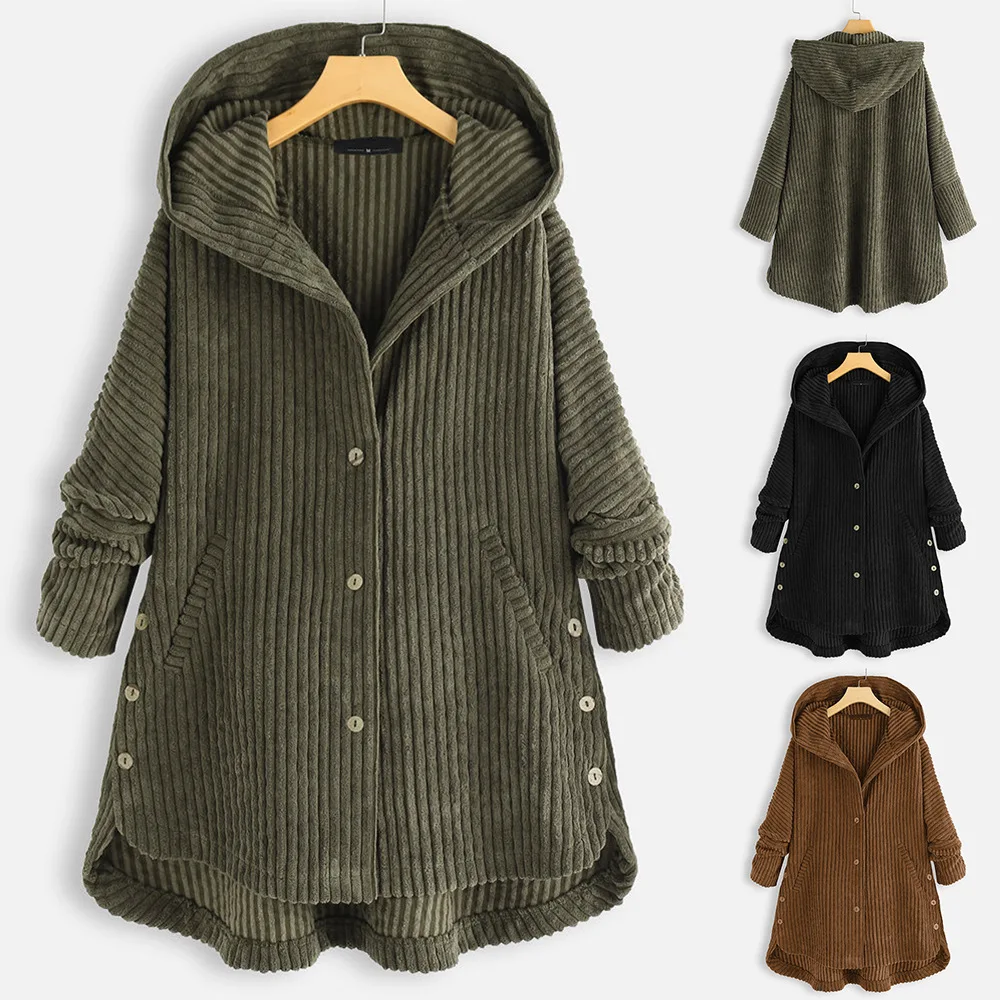 

Autumn and Winter Cotton Clothing Corduroy Hooded Cotton Coat Women's Coat