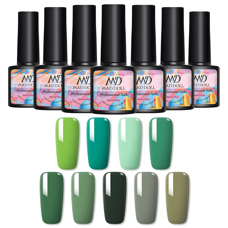 MAD DOLL 8 мл Гель лак для ногтей зеленая серия красочный долговечный замачиваемый УФ