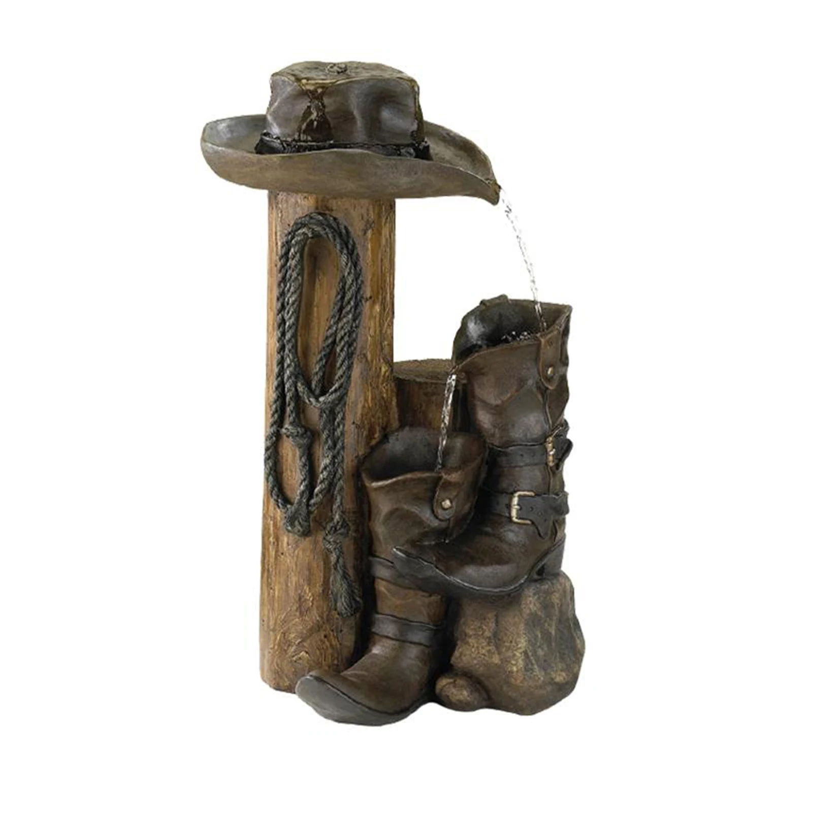 

Wild Western Water Fountain Resin Hat And Boot Sculpture Outdoor Statue Rustic Yard & Garden Waterfall Decoration Jardim