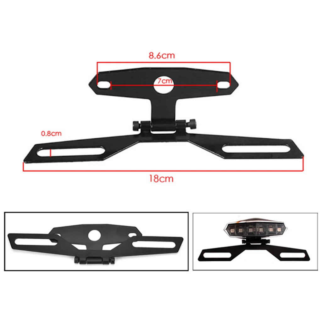 

Motorcycle Tail Lamp Brake Stop Light Taillight Holder Folding License Plate Bracket - Black