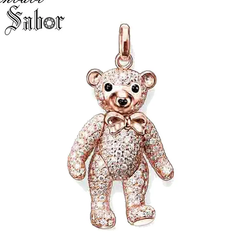 Кулон медведь Тедди цвет розового чистого золота размер 3 см для женщин новый