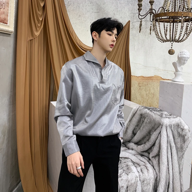 Мужская модная повседневная рубашка черная серая с длинным рукавом | одежда