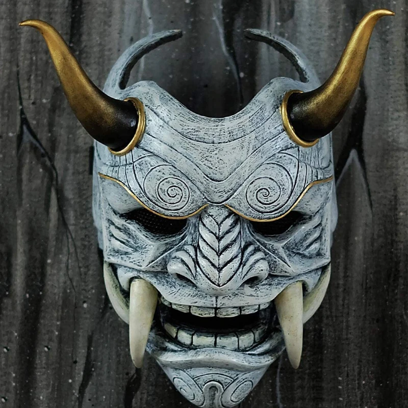 Страшная маска самурая в японском стиле красная латексные клыки гримаса