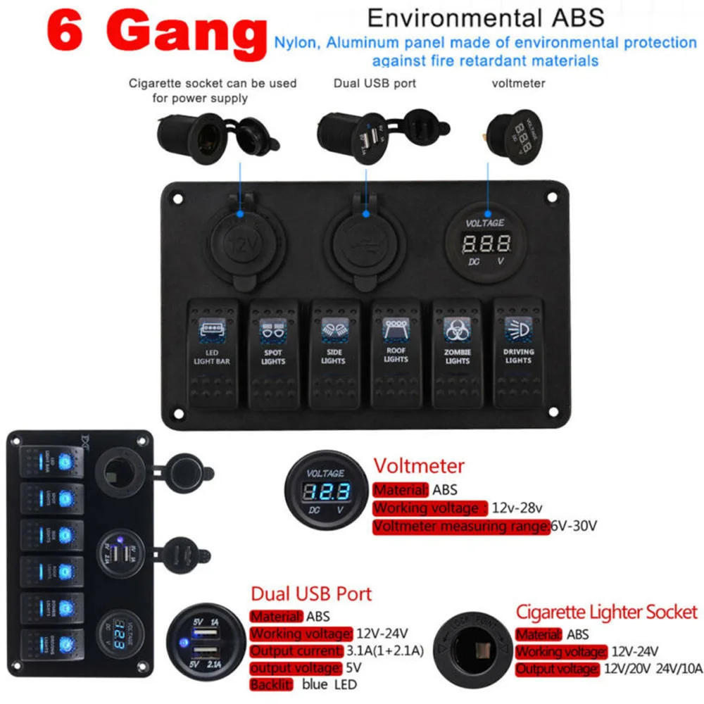 

Для автомобиля SUV Marine рычажный переключатель RV 6 Gang Panel 2USB 12V RV Предварительно проводной
