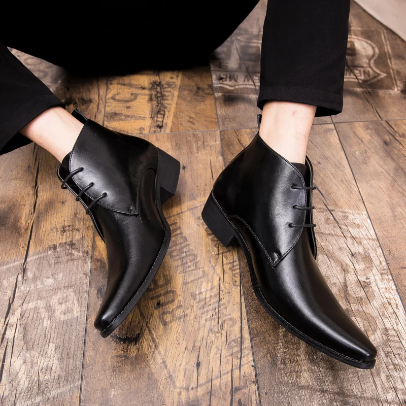 Мужские повседневные кожаные ботинки Модные официальные с острым носком Мужская