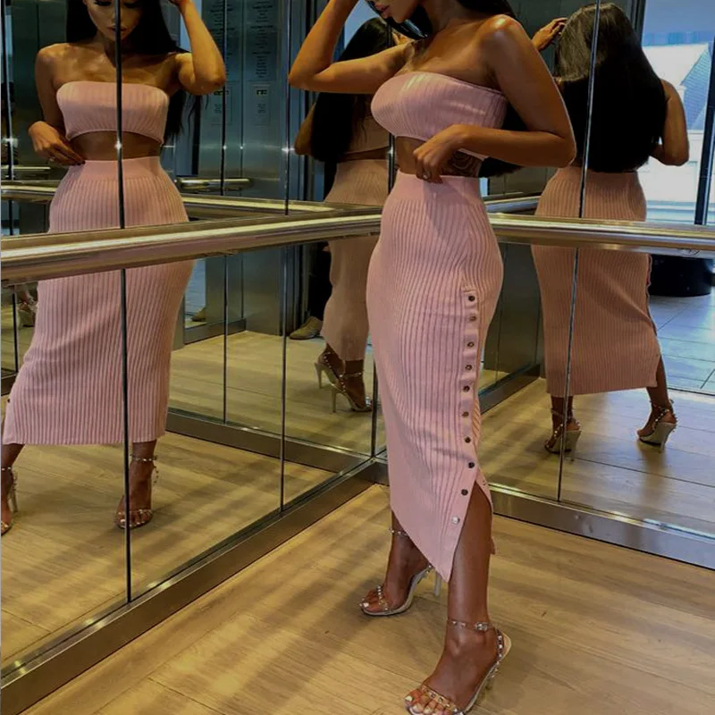 Женский комплект из двух предметов укороченный топ летняя юбка облегающие