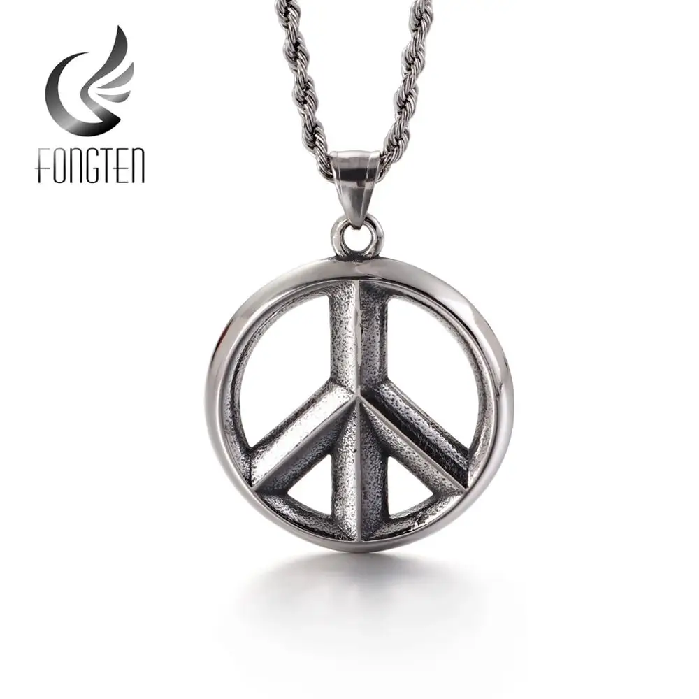 Fongten классический знак мира кулон ожерелье для мужчин из нержавеющей стали хип