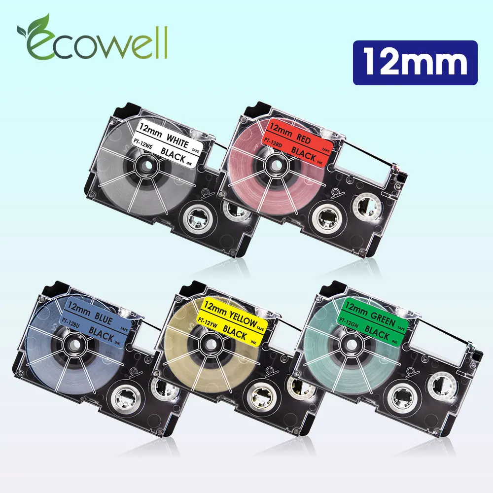 

Ecowell Label Tape XR-12WE XR12WE XR-12RD XR-12BU ribbon Compatible for Casio EZ Label Maker KL-60 KL-60SR KL120 printer XR 12WE