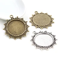 new fashion 5pcs 25mm inner size antique bronze and antique silver plated pattern cameo cabochon base setting charms pendant
