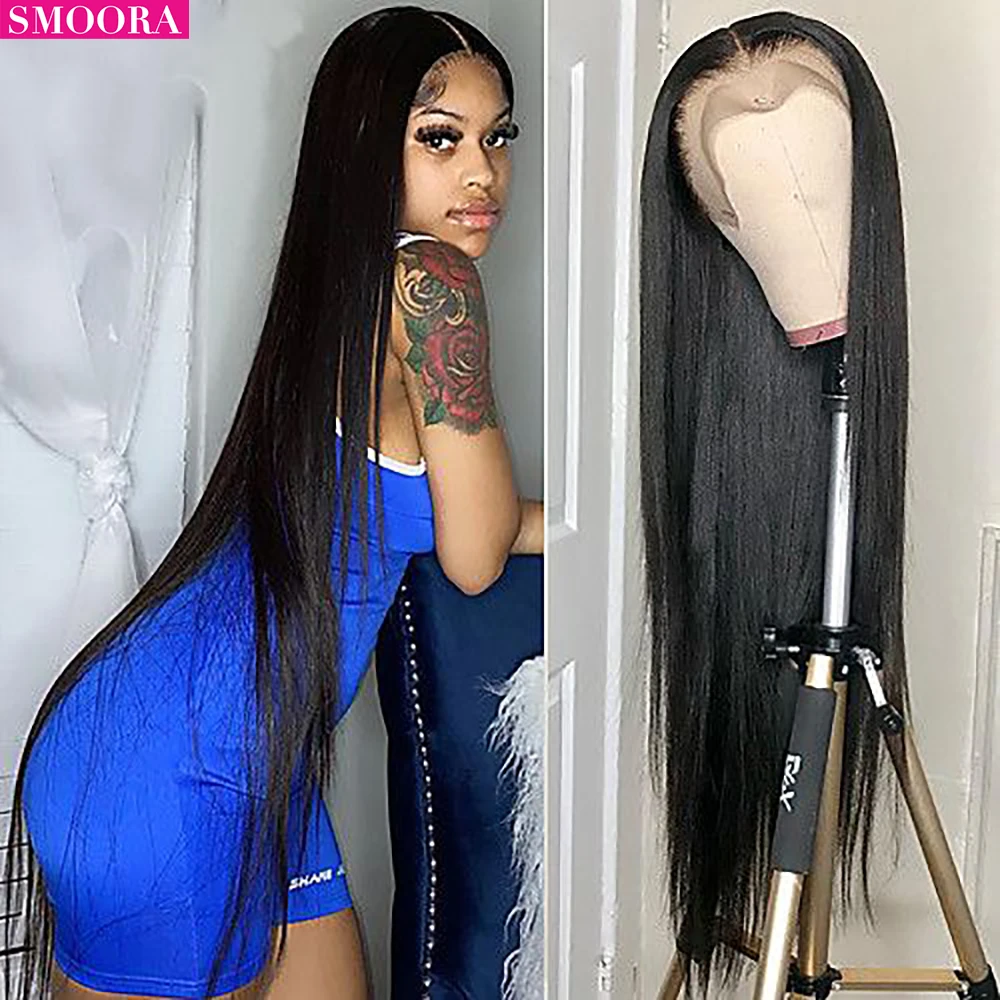 

30 34 inch HD Transparent Lace Front Human Hair Wigs Brazilian Remy Straight 13x6 Lace Frontal Wigs PrePlucked For Black Women