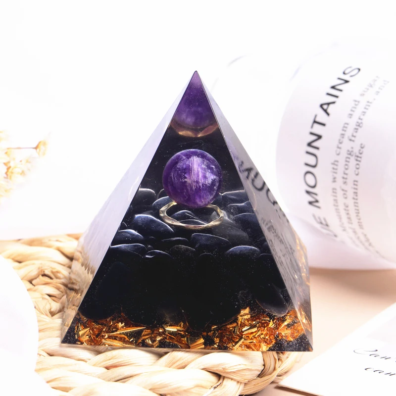 

Fantastic Magic Orgonite Pyramid 60MM Amethyst Crystal Sphere With Obsidian Orgone Reiki Energy Healing Crystal Pyramid Chakra