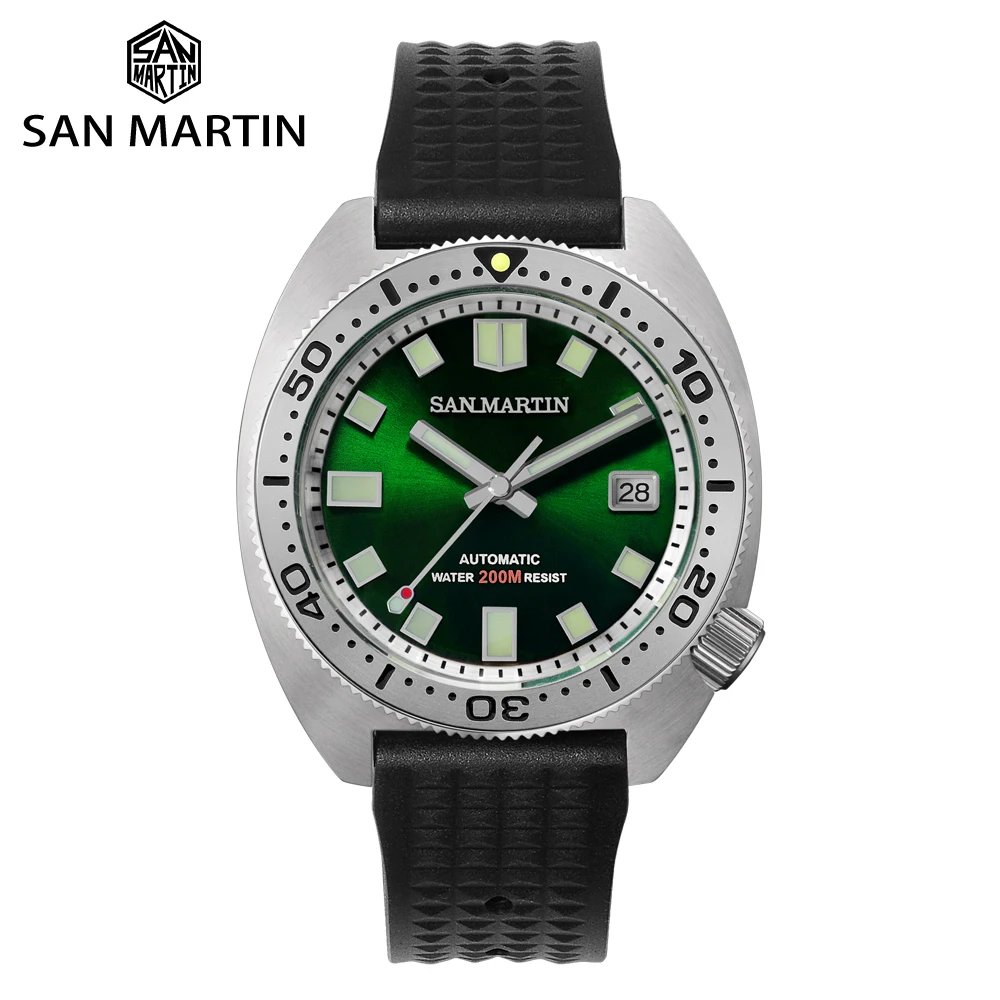 

Мужские часы для дайвера San Martin из нержавеющей стали 6105 черепаха NH35 механические мужские часы t резиновый ремешок 20 бар водостойкие светящие...