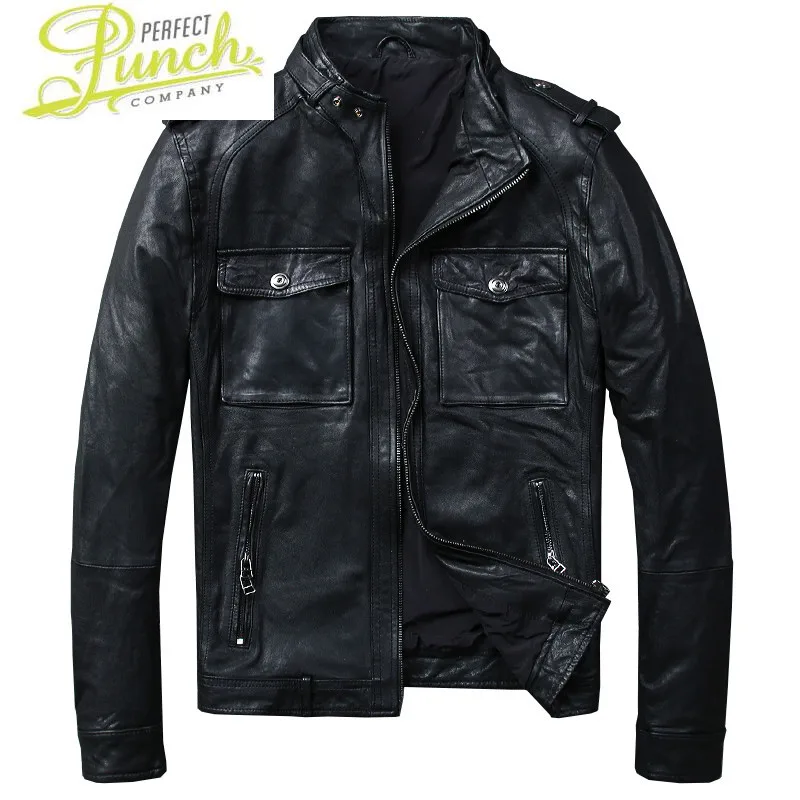 

Genuine Leather Men Casual Real Sheepskin Coat Motorcycle Jacket Man Bomber Chaqueta Cuero Hombre 2917 PPH965