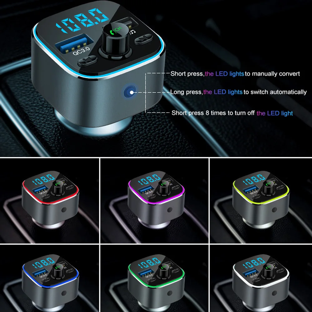 Автомобильный fm-передатчик VR Robot QC3. 7 цветов Bluetooth MP3 громкая связь с двумя