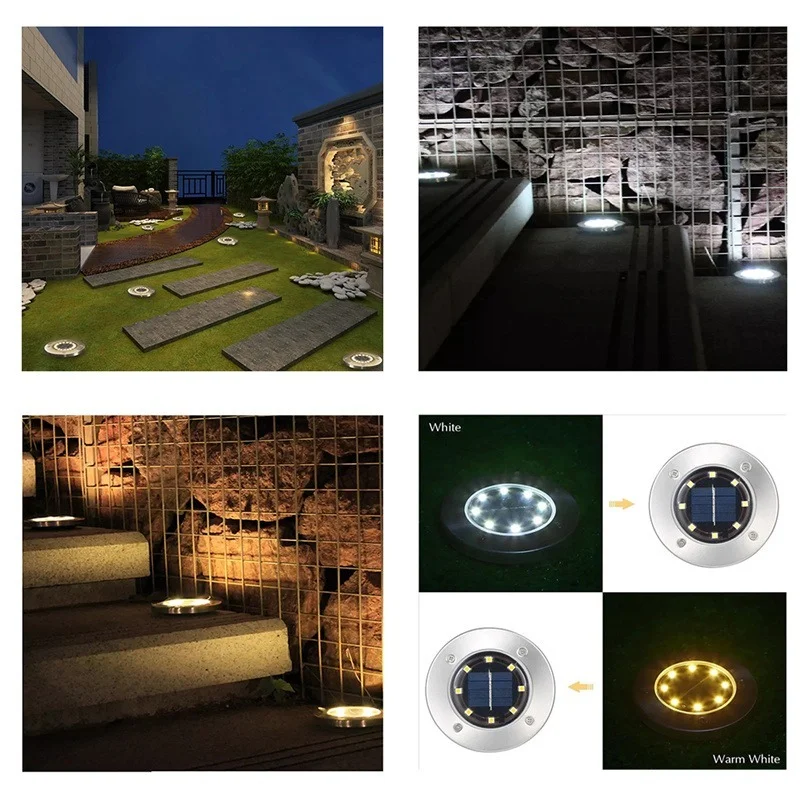 

New 12 Pack Solar Garden Lights 8 LED Solar Ground Lights Waterproof Light Underground Sensing Landscape Lights for Lawn Pathway