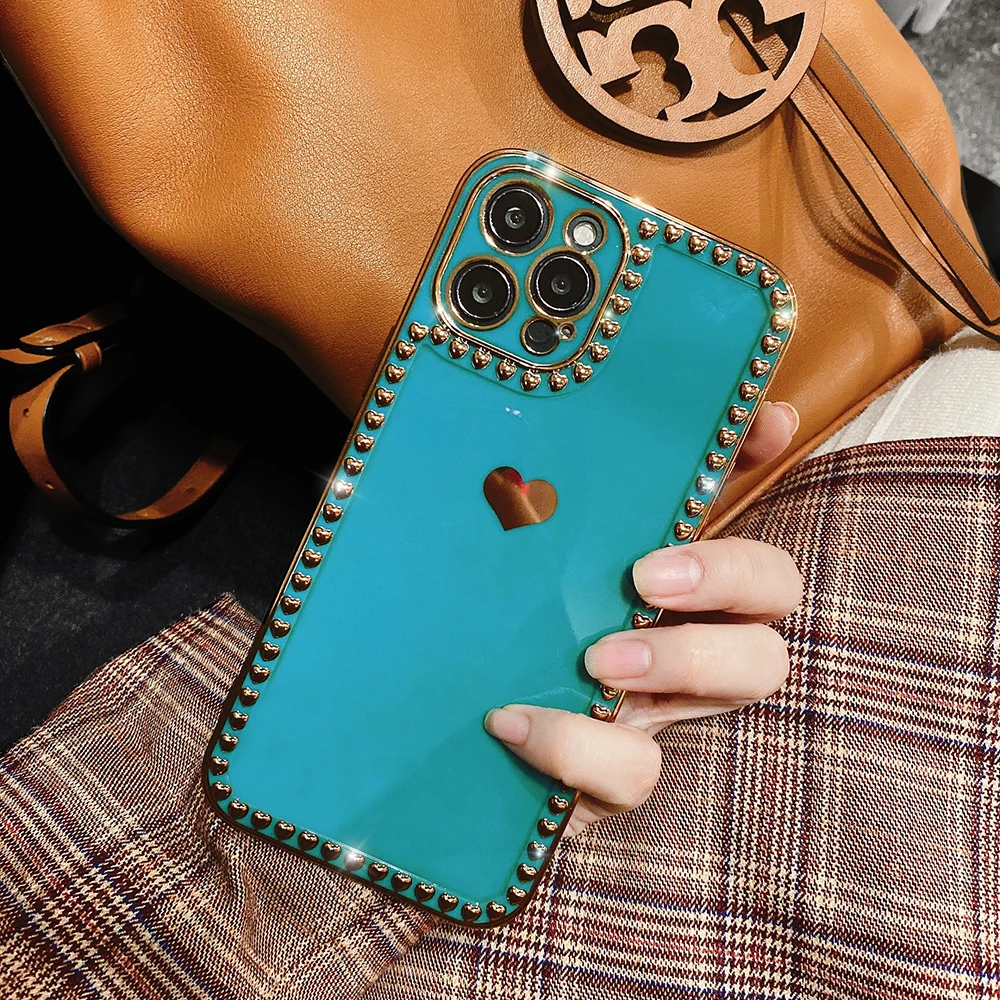 

Electroplate Luxury Love Heart Candy Color Cover Phone Cases For iPhone 11 12 Pro Max XR XS Xs Max X 7 8 Plus 12 Mini Soft TPU