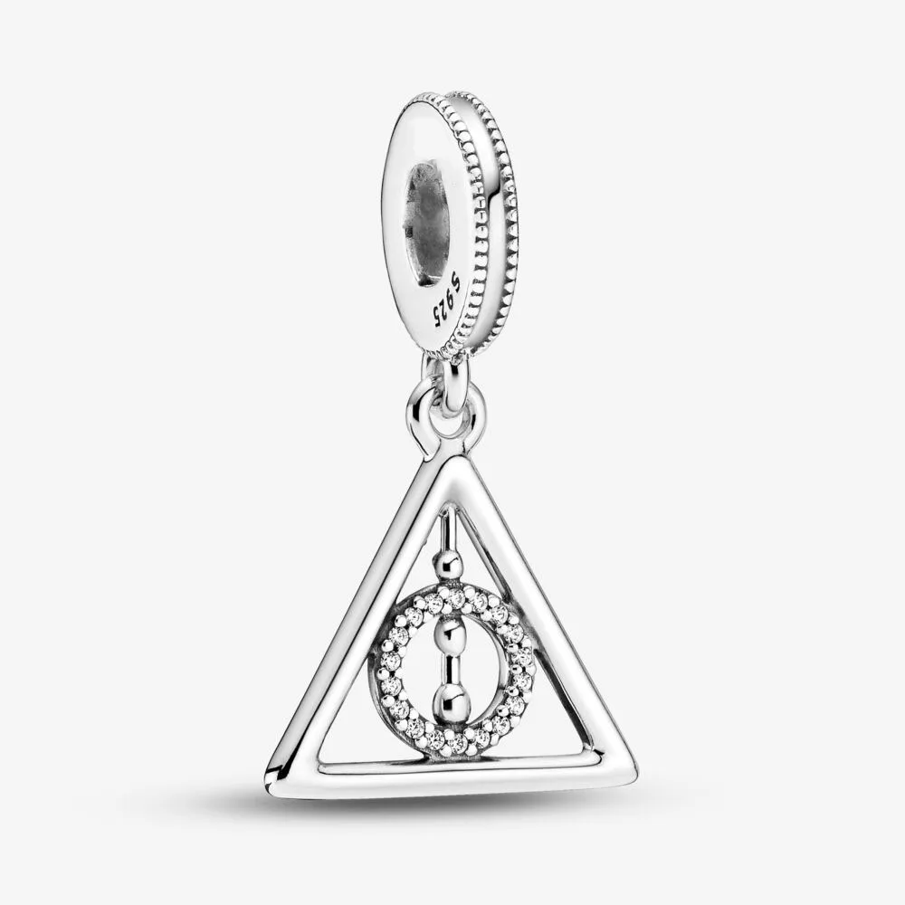 

2020 Real 925 sterling silver Deathly Hallows Dangle Charm Fit pandora bracelet pendant DIY jewelry