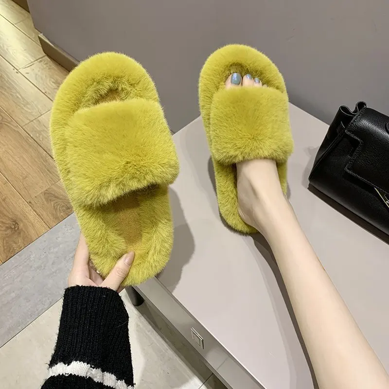 Hairy Slippers Women Wear Indoor Lazy Flat Plush Home Cotton Slippers Warm Slippers Womens Shoes Slippers Women