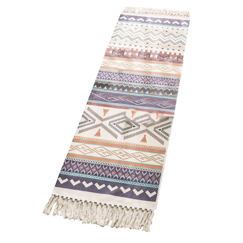

Ethnic Style Cotton And Linen Bedroom Bedside Mats Long Floor Mats Living Room Sofa Carpet Mats Machine Washable