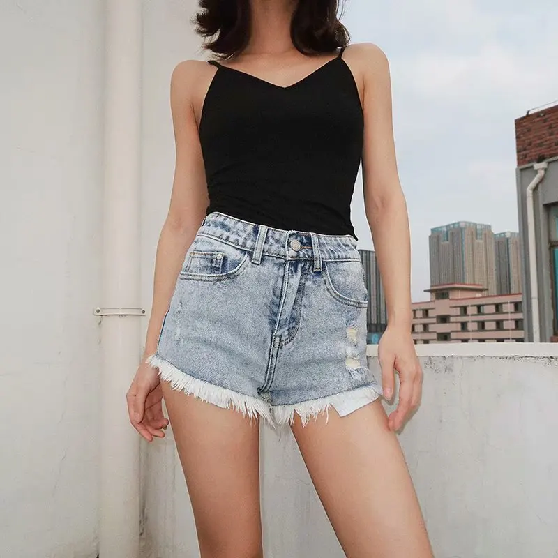2019 autumn and winter new retro style high waist ultra short hair jeans women street solid color slim ladies | Женская одежда