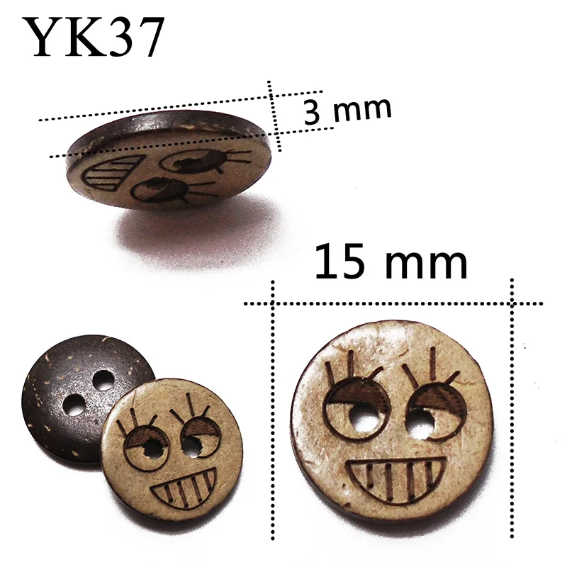 YK37 ZIEENE, 10 шт., 30 шт., 50 шт., 100 шт., натуральный цвет, круглые лазерные кокосовые пуговицы, 15 мм, рукоделие, шитье, скрапбукинг, ручная работа, 2 отверстия - Color: YK37